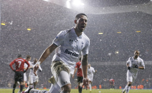 Dempsey celebrates his late equaliser against Man Utd last season.